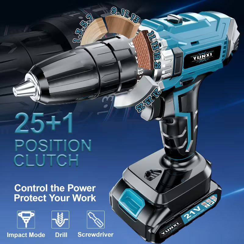 21V Blue Electric Impact Drill, Long-lasting Battery Life, Efficient Cordless Design