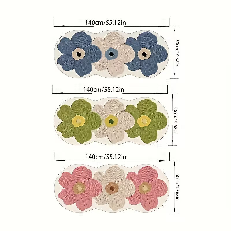 Luxury Soft Plush Mat - Navy Blue/Brown Floral, Blue