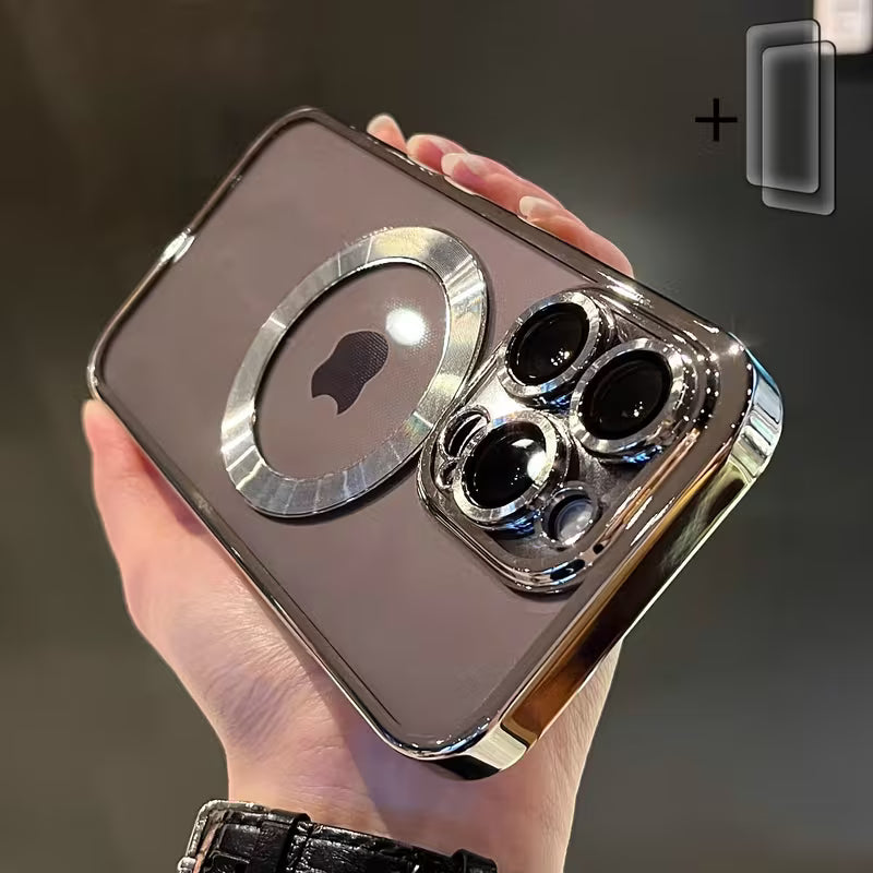 Phone Case: 2pcs Phone Screen Protectors-luxurious Electroplated Magnetic Wireless Charging