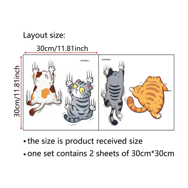 1 Set of Cute and Fun Cat Climbing Stickers, Cartoon and Funny Cat Decorative Stickers, Adding