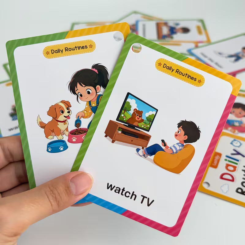 20 Double-sided Flash Daily Routines Words Flashcards for Kids