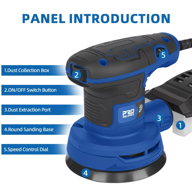 8000-13000RPM 120V Random Orbit Sander With Adjustable Speed Dial