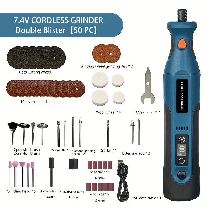 Industrial Grade Blue 7.4V High-Power Lithium Electric Grinder Rechargeable Electric Grinder