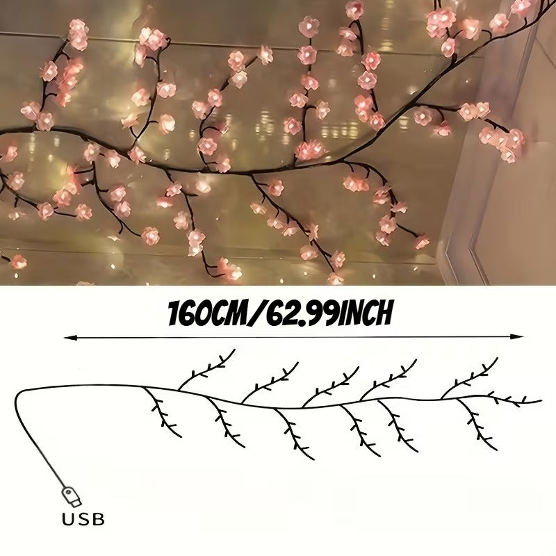 1 Set of 144pcs Cherry Blossom Vine Light Strings (72pcs LED Lights And 72pcs Cherry Blossoms)