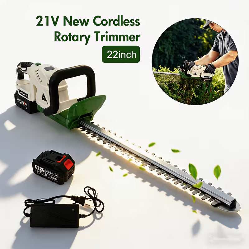 21V Cordless Hedge Trimmer, 20000 RPM Pure Copper DC Motor, 22-Inch Dual-Action Blades