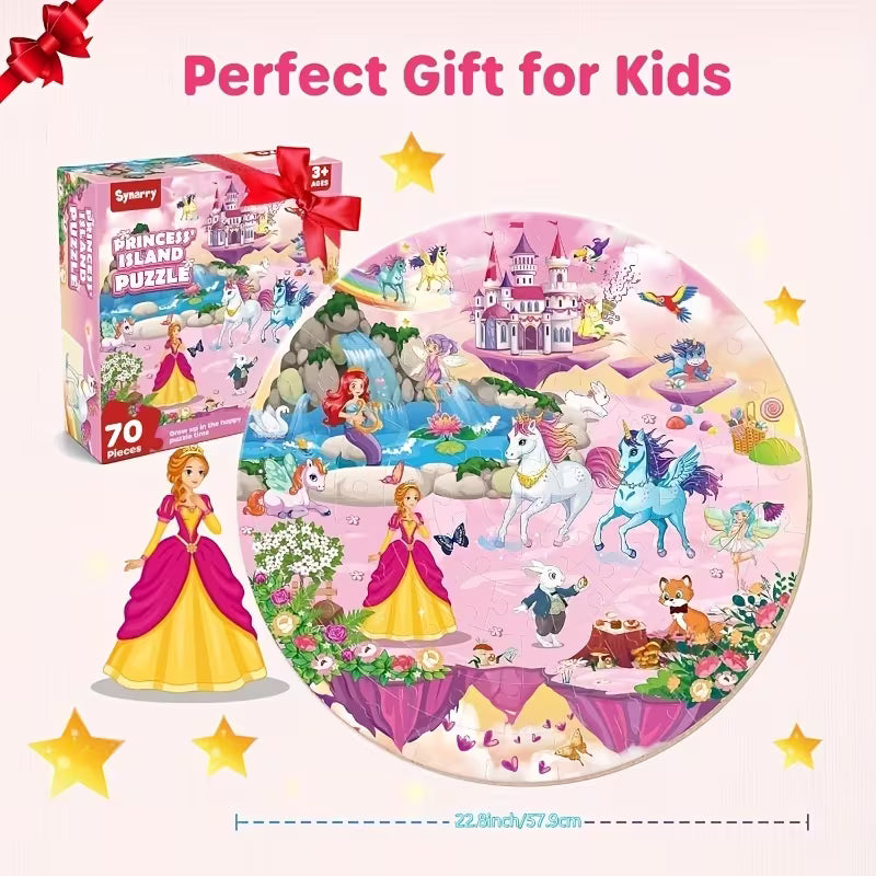 70-Piece Unicorn Princess Mermaid Fairy Floor Puzzle for Kids Ages 3