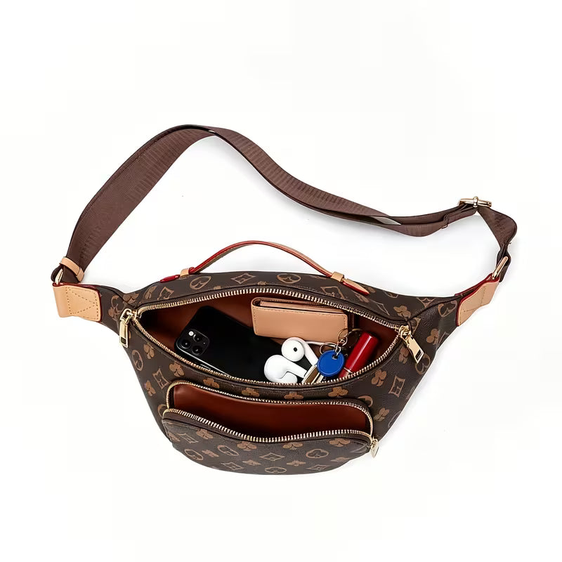 1pc Coffee Retro Printed Crossbody Bag, Stylish Waist Bag, Versatile Chest Bag for Women