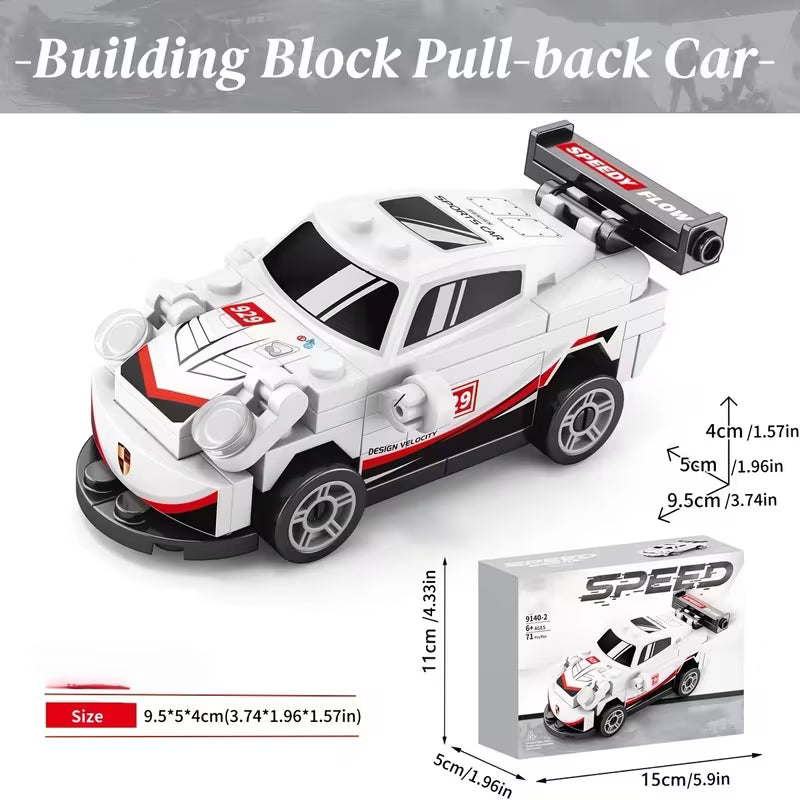 Miniature Car Building Blocks, Small Particle Toy Speed Pull Back Set