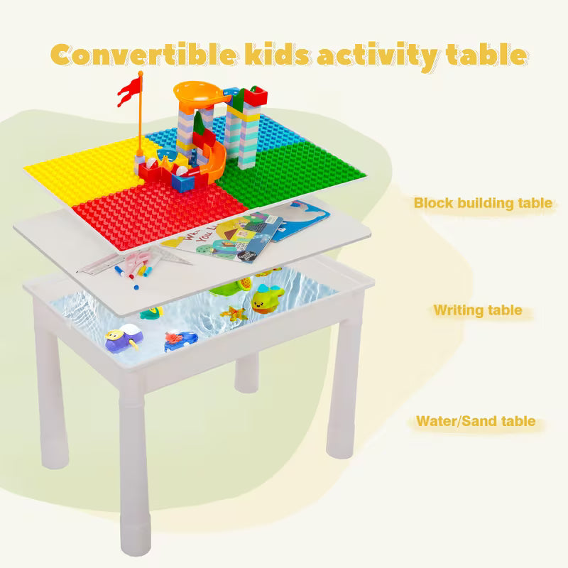 Kid Activity Table Set with 2 Chairs and 100-Piece Large Size Blocks