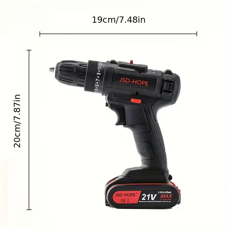 21V Cordless Drill Set, 90Nm High Torque 2-Speed Lithium Drill with 18+1 Torque Settings