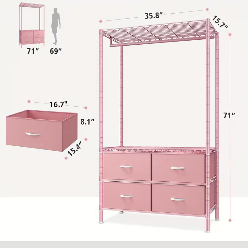 Heavy Duty Clothes Rack, Clothing Rack For Hanging Clothes With 4 Drawers Load 420LBS