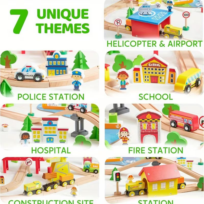 SYNCFUN 110-Piece Wooden Train Set