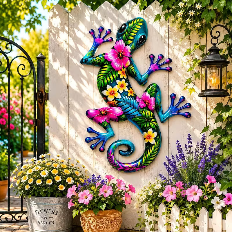 1 Large Gecko, Creative Metal Gecko Wall Art Decoration (17 Inches), Bright Color Metal Gecko