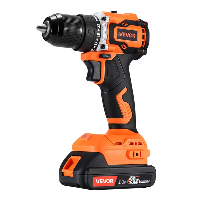 VEVOR Cordless Drill Driver 1/2 inch/3/8inch Metal Chuck Brushless Motor Dual-Speed