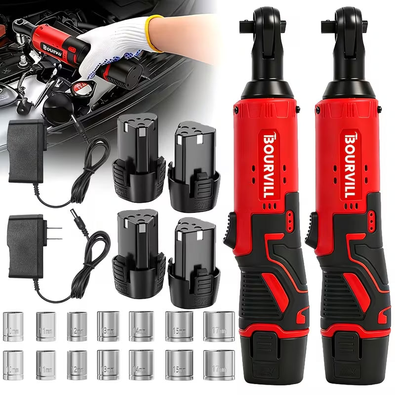 Ratchet Wrench, 12V Cordless Electric Wrench, 45NM (33ft.lbs) 3/8'' Ratchet Wrench