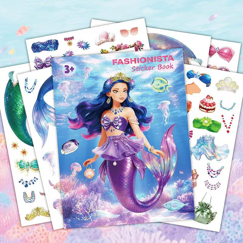 Mermaid Fun Coloring Sticker Set- 20 Coloring Pages& 6 Transparent