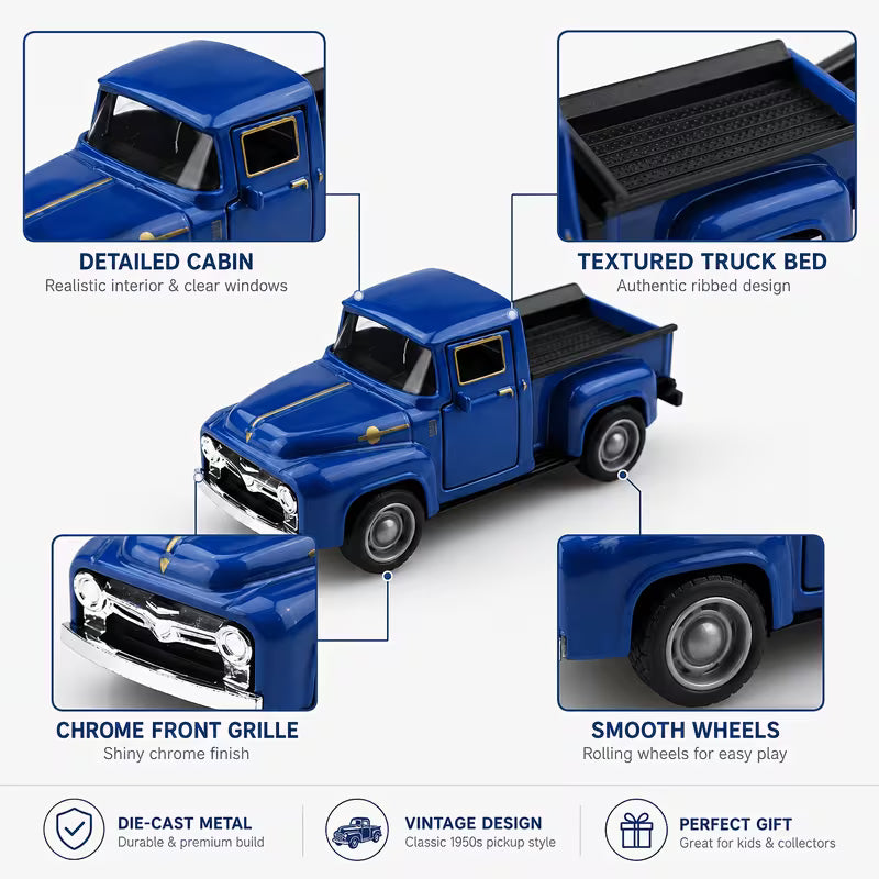1/38 Scale Vintage Pickup Truck Alloy Toy Car with Dual-opening Doors