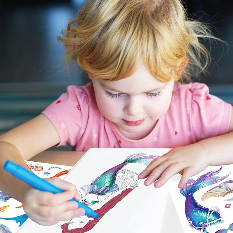 Mermaid Fun Coloring Sticker Set- 20 Coloring Pages& 6 Transparent