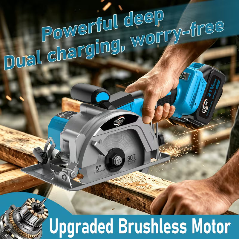 The Brushless Circular Saw Set Comes with a Complete Accessory Design And Is Portable.