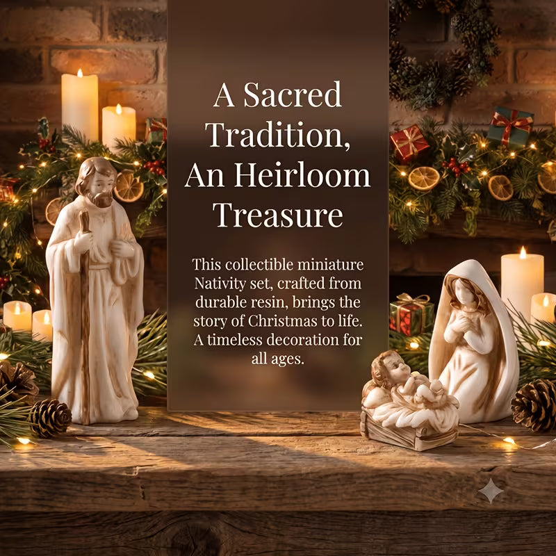 Collectible Statues 7pcs Miniature Nativity Scene Set, Including Holy Family Figurines: Virgin
