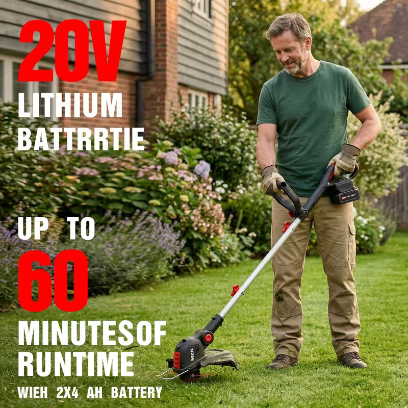 MZK 20V 13'' Cordless String Trimmer, Grass Trimmer&Edger with 8 Replacement Spools