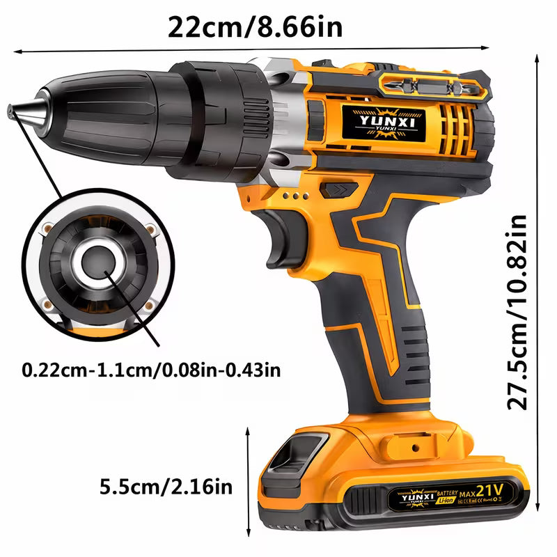 21V Cordless Drill/Driver Set, Featuring One Or Two Rechargeable Batteries, Variable Speed Control