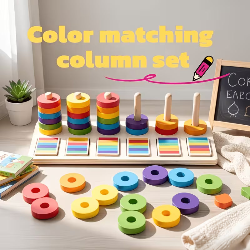 Wooden Stacking Blocks in Various Colors Help Improve Children's
