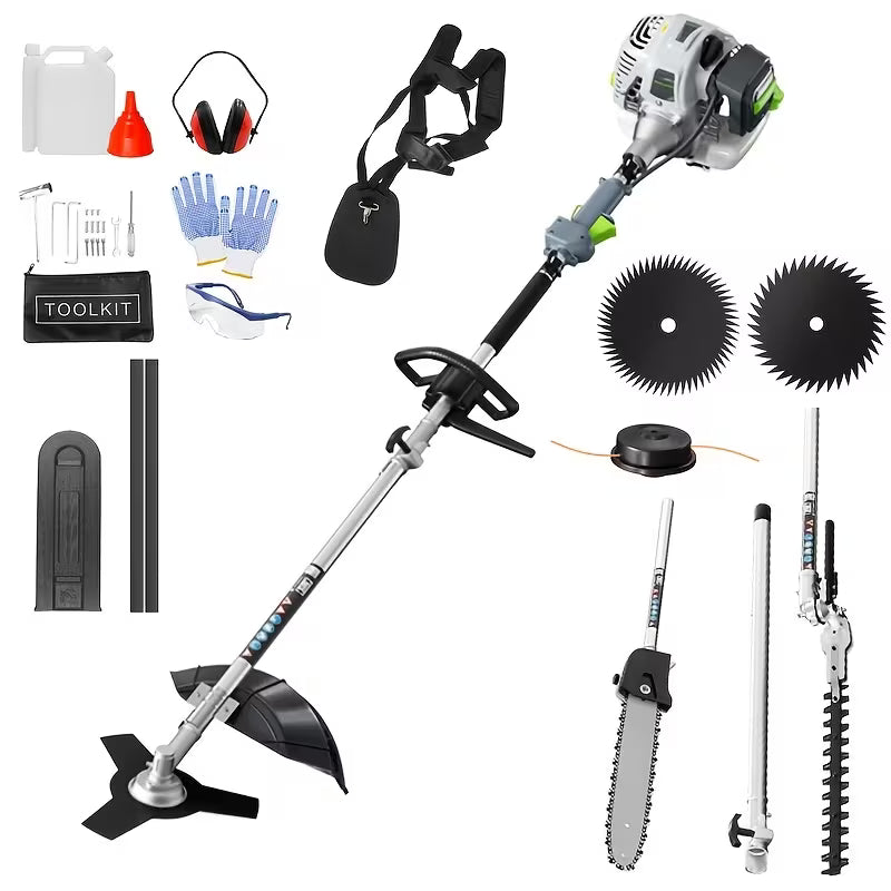 Gas Weed Wacker 52CC 2-Stroke Weed Eater Gas Powered, 6-in-1 Gas Hedge Trimmer, Gas Brush Cutter