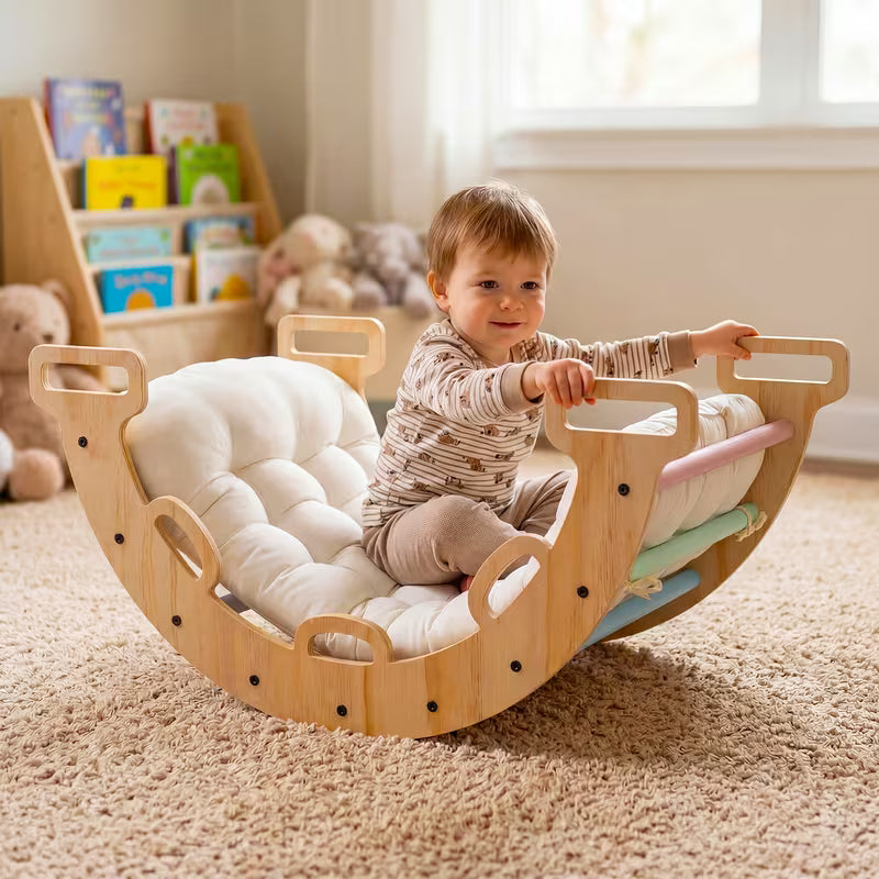 Wooden Rocking Climbing Arch with Cushion 3-in-1