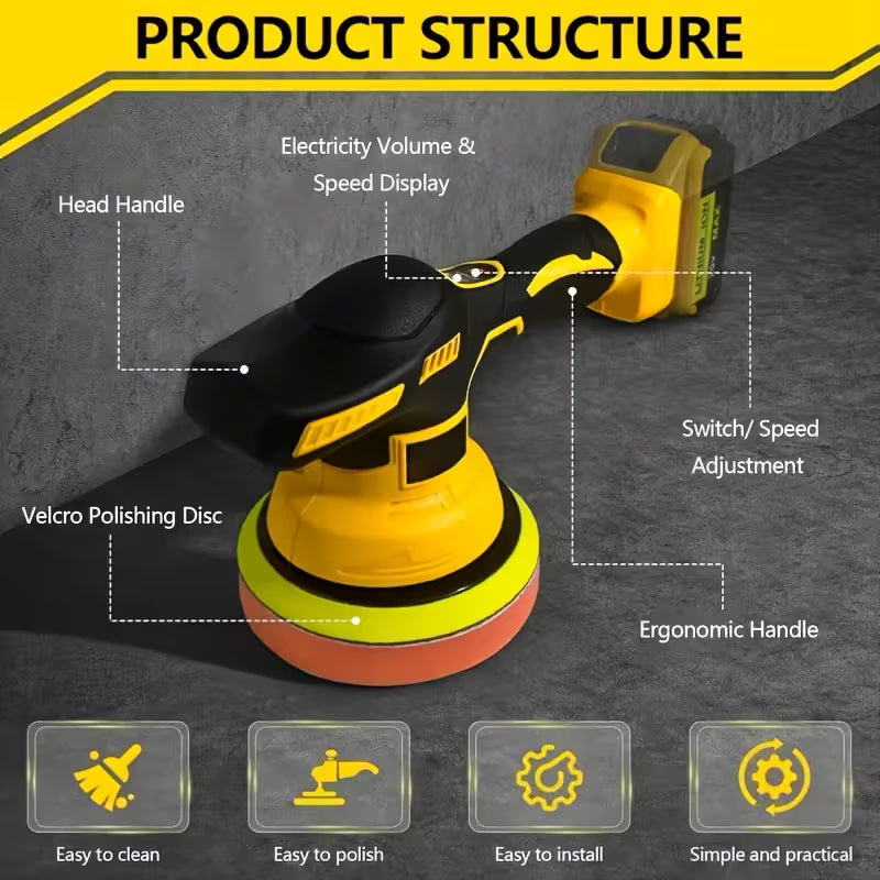 Cordless Car Polisher for Dewalt 20V Battery, Polisher And Damper, 6 Variable Speeds