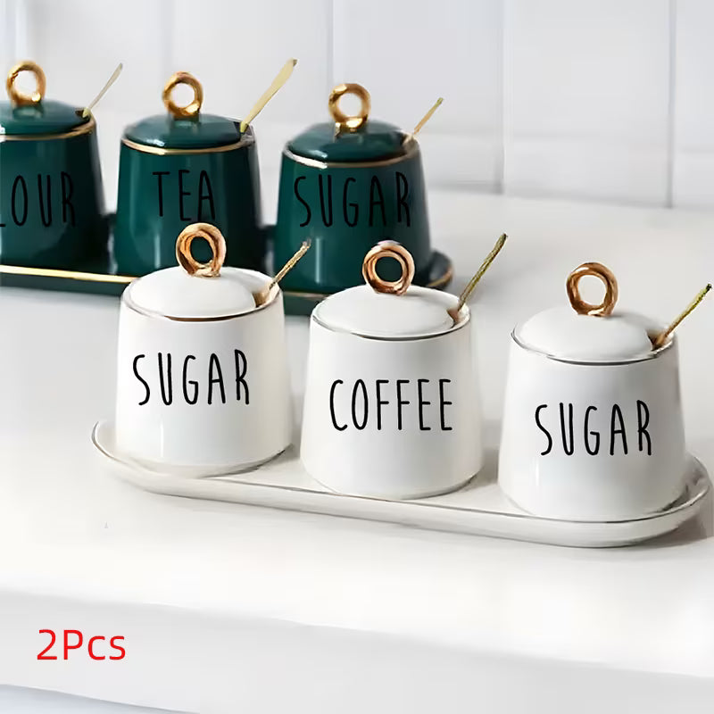 2pcs Minimalist Kitchen Canister Stickers Set - Preprinted Tea Coffee Sugar Vinyl Labels
