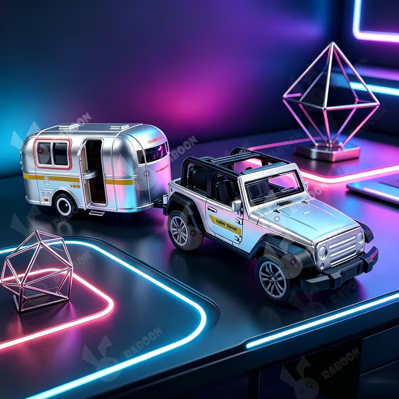 1:36 Alloy Off-road Vehicle + Camping Trailer Set