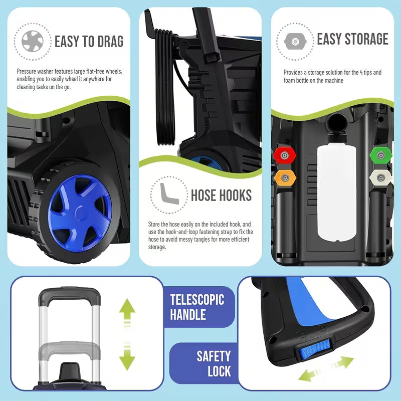 Electric Pressure Washer With 25FT Hose, 4 Nozzles And Foam Cannon