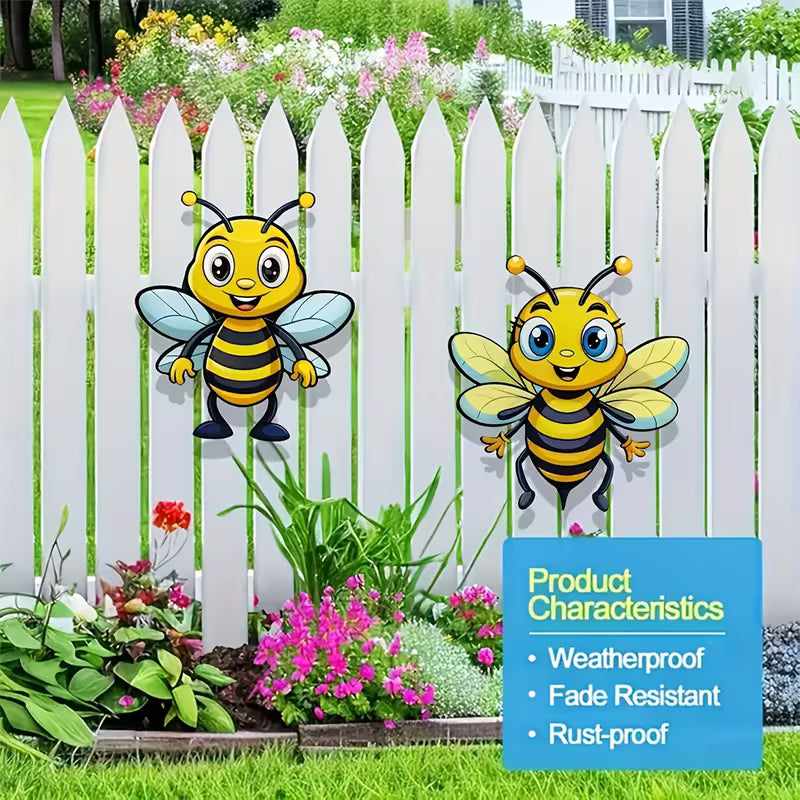 Metal Bee - Outdoor Wall Decor, Durable Iron Set, Metal
