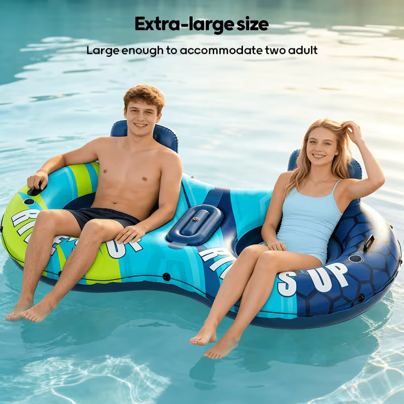93-Inch Dual Person Water Float Tube 660lb Load Bearing Heavy Duty