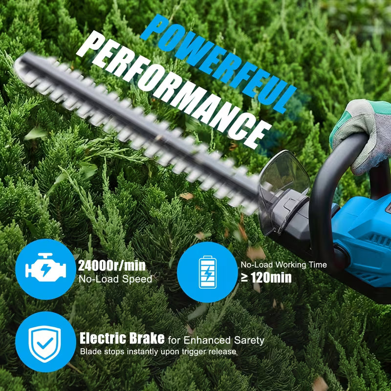 Cordless Hedge Trimmer And Pruner, 21V Battery, 23.64-Inch Blades, Suitable for Lawns, Shrubs