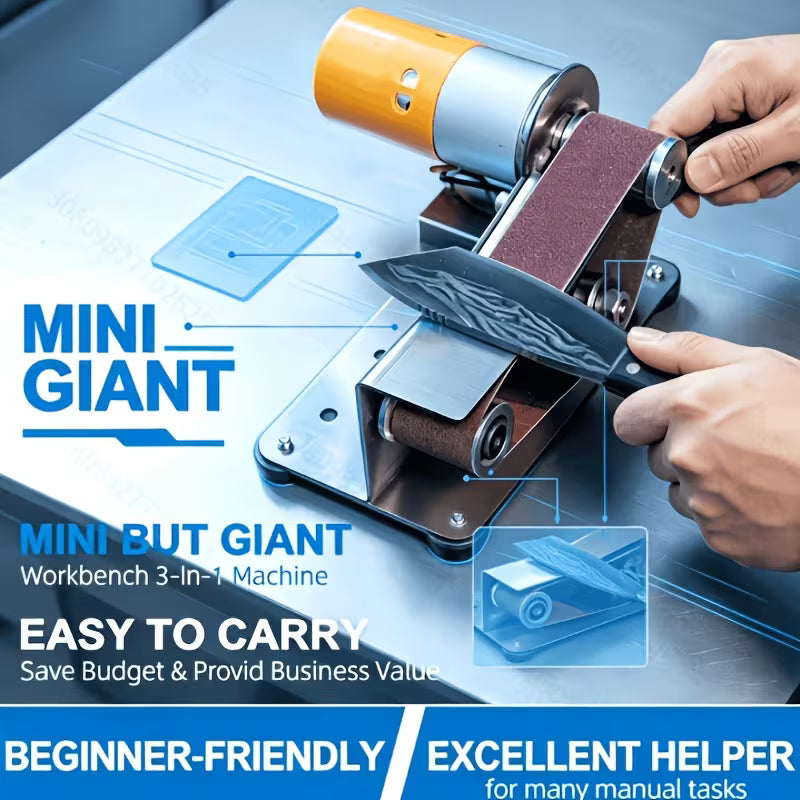 14/107pcs Set of Three-In-One Mini Belt Sander- 15-Degree Blade Grinder, Electric Bench Grinder