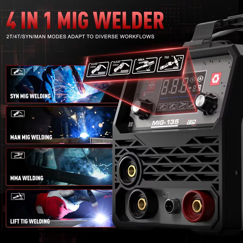 Andri MIG135MINI Three-in-One MIG Welder - FLUX MIG/Lift TIG/ARC, 110V Voltage