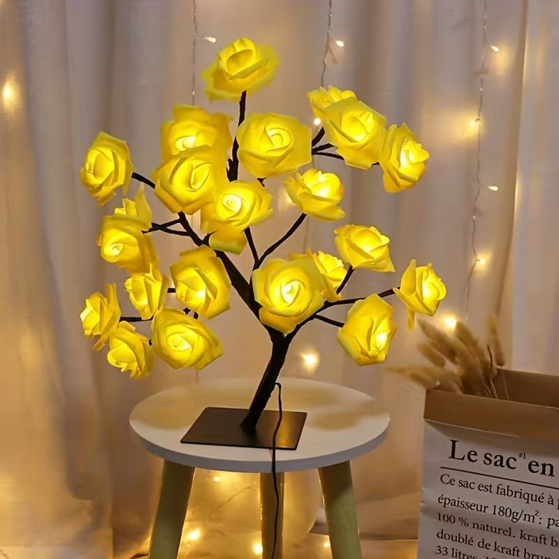 1pc LED Rose Flower Table Lamp, Valentine Tree Fairy Lights 24LED Rose Flower Tree Lights