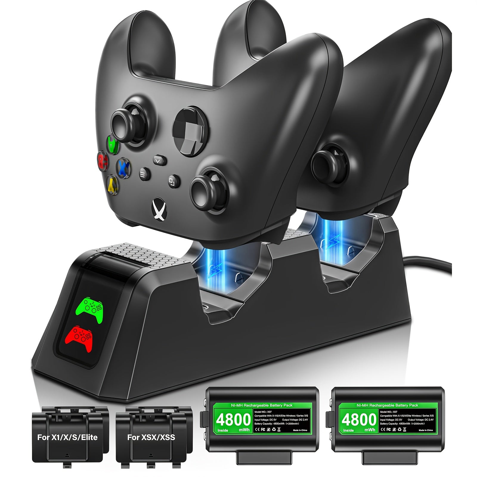 Charger Station with 2 Packs 4800mWh Rechargeable Battery