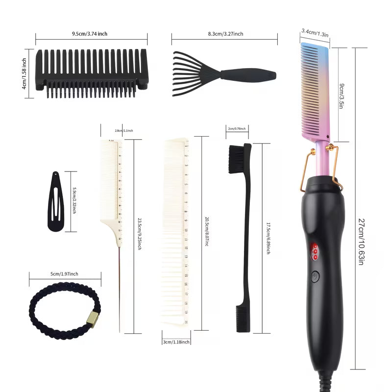 Hot Comb Electric Press Comb Hair Straightener Pressing, Iron, Black