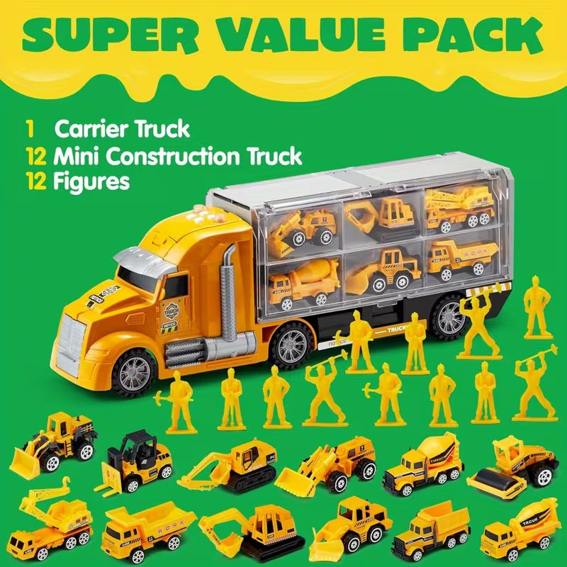 Big Construction Truck with 12 Vehicles & 12 Worker Figures