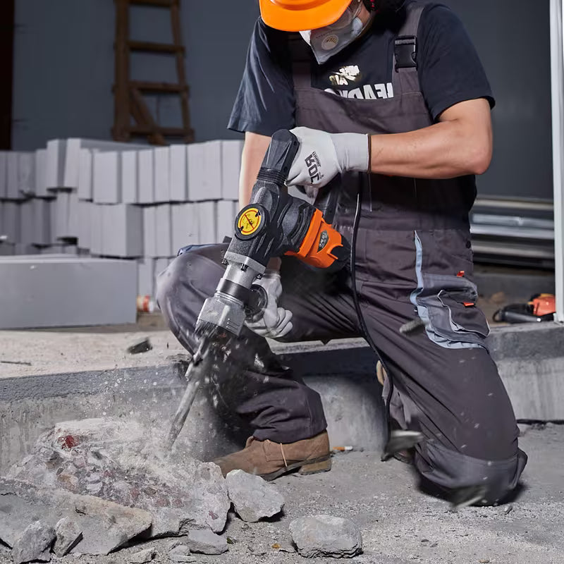 VEVOR Demolition Jack Hammer Concrete Breaker 1400W Electric Hammer 2 Chisel Bit, Orange/Black