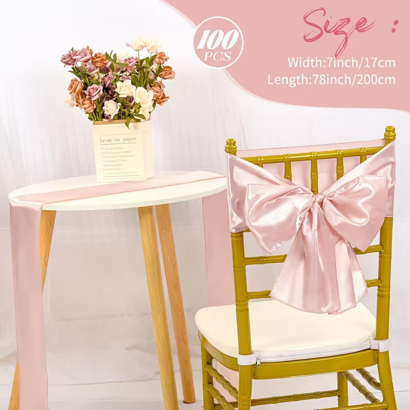 100pcs Satin Chair Sashes Bows, Chair Ribbon Ties Back Sash Bow Chair Decorative for Wedding