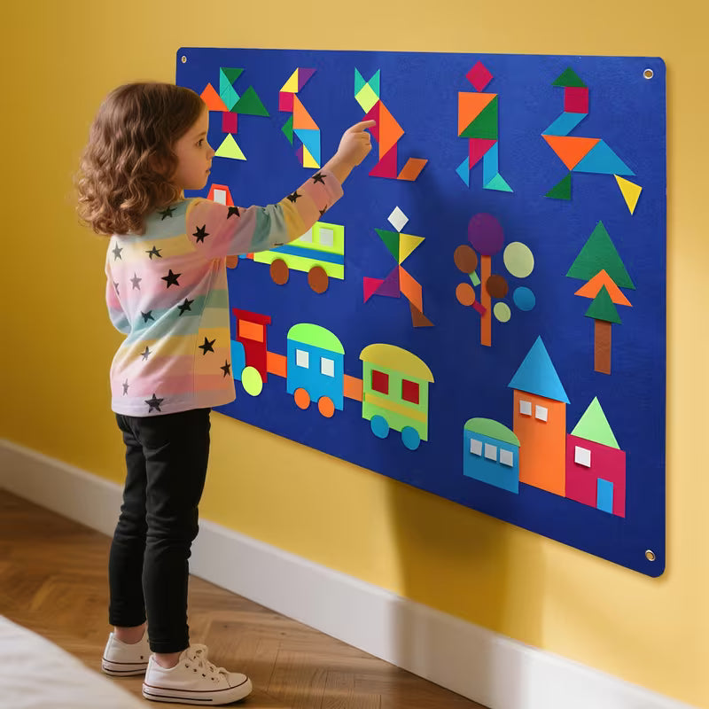 130-Piece Geometric Felt Flash Card Game Set 4In