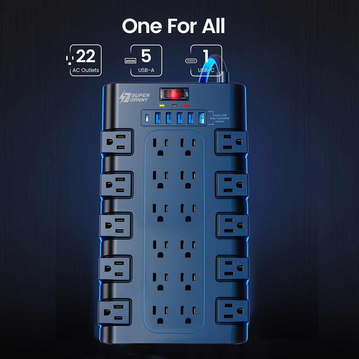 28-In-1 Surge Protector Power Strip with Control Switch 45W