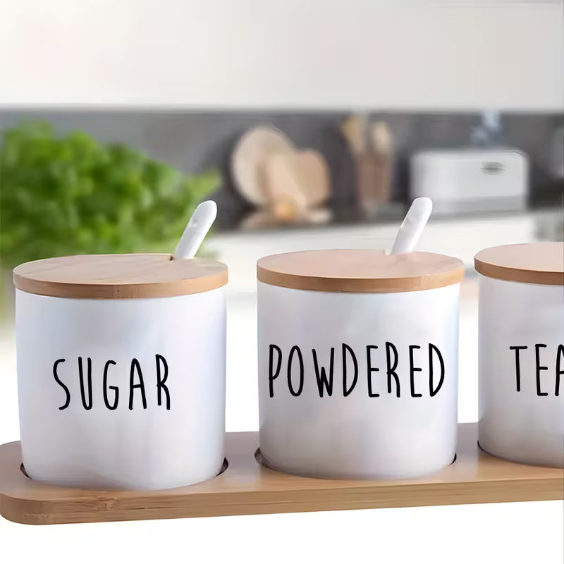 2pcs Minimalist Kitchen Canister Stickers Set - Preprinted Tea Coffee Sugar Vinyl Labels