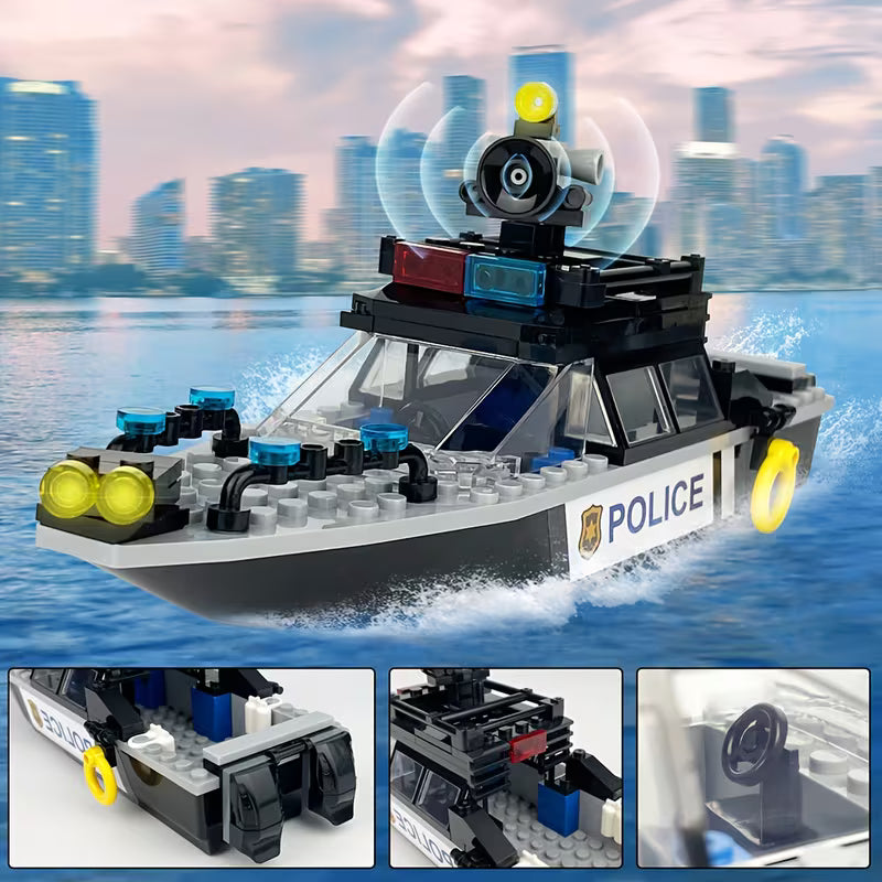 Fast Boat Model Building Blocks, Street View Decoration Boat Model Set