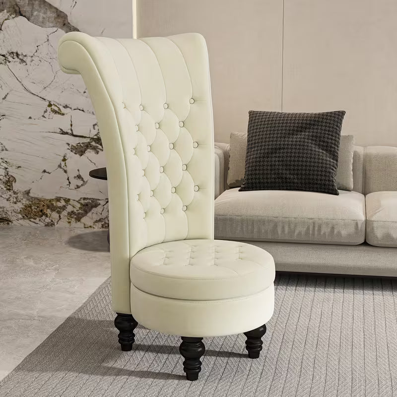 Royal High Back Chair, Velvet Armless Accent Chair with Button-Tufted & Rubberwood Legs