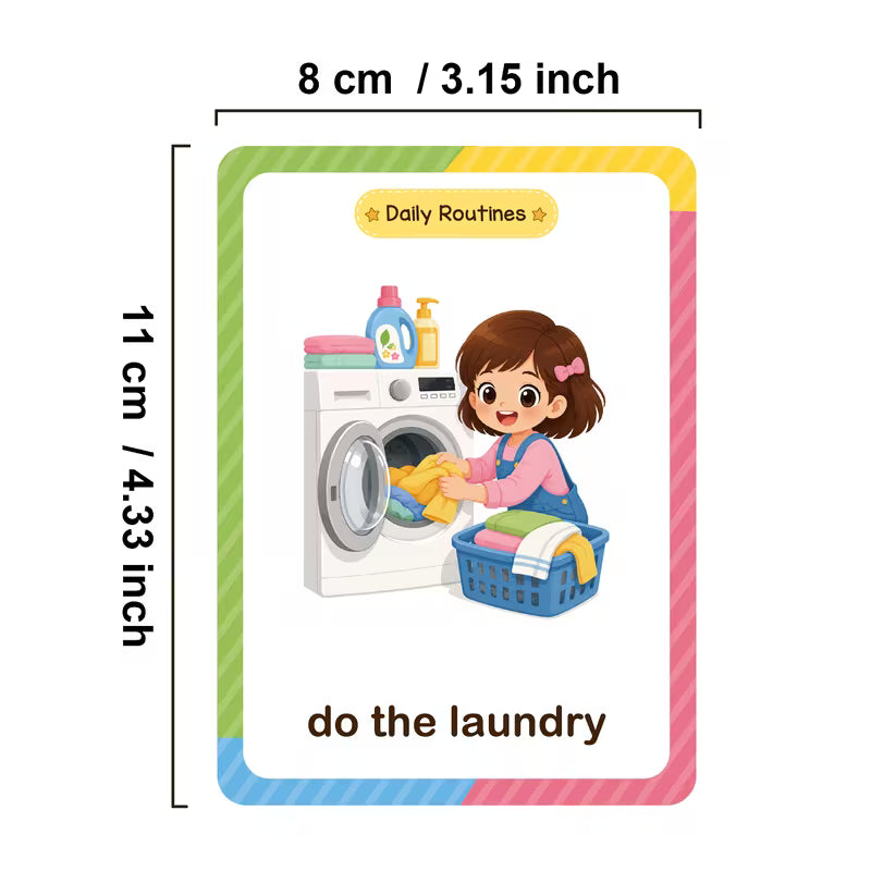 20 Double-sided Flash Daily Routines Words Flashcards for Kids